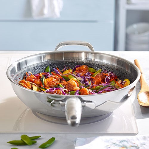Edelstahl Antihaft-Wokpfannemit Glasdeckel