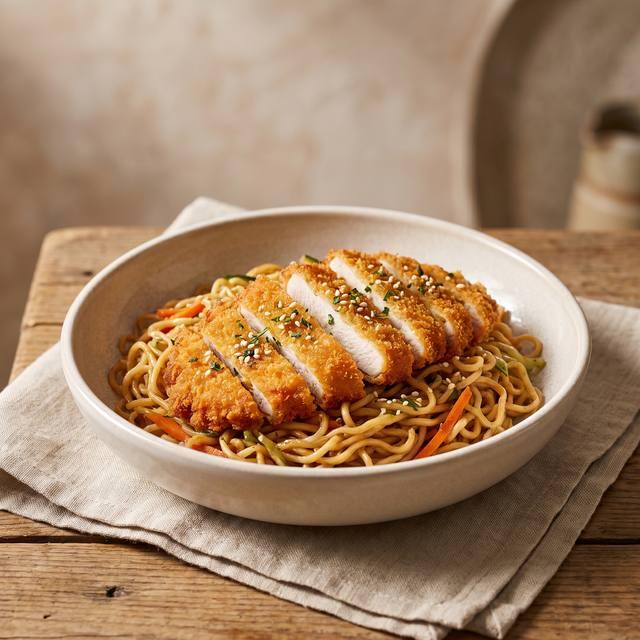 Asia One Pot mit Mie Nudeln, Gemüse und in Streifen geschnittenem Hähnchenschnitzel in einer Schale – Pampered Chef® Rezept