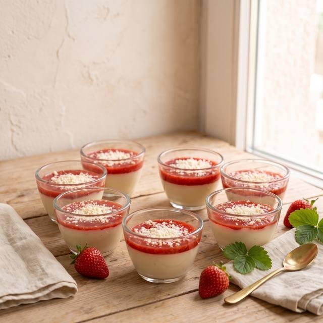 Erdbeer-Vanille-Traum im Glas, cremige Vanilleschicht mit Erdbeersauce und weißer Schokolade bestreut – Pampered Chef® Rezept