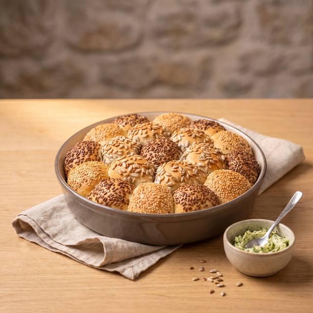 Frisch gebackene Fußball-Brötchen mit Kernen in der Pampered Chef® Runden Ofenhexe