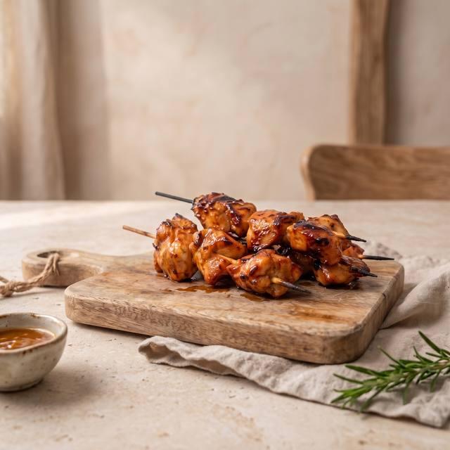Glasierte Hähnchenspieße mit Honig-Knoblauch-Marinade auf Holzspießen – Pampered Chef® Rezept