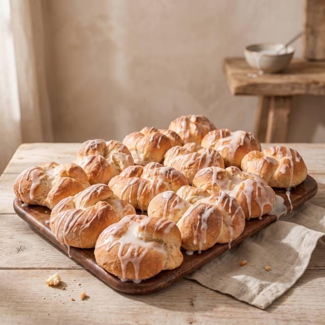 Fluffige Zitronen-Vanille-Hefeknötchen mit Zitronenguss auf einem Blech – Pampered Chef® Rezept