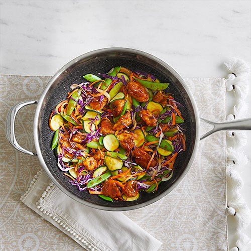 Edelstahl Antihaft-Wokpfannemit Glasdeckel